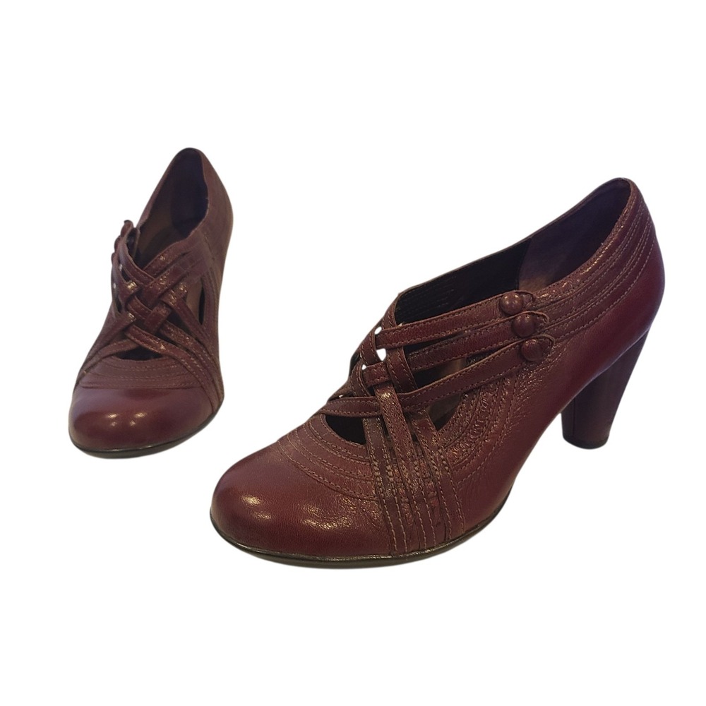 Indigo by Clarks Women's Retro‎ Heels Size 8.5 Burgundy Leather Rockabilly Swing